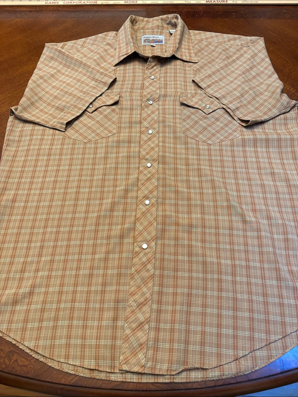 π Authentic Western Menβs Orange/Tan Plaid Snap-Up Short-Sleeve Shirt Size 17.5 - Picture 7 of 16